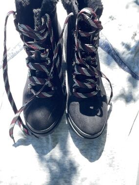 Jellypop Black Lace-Up Faux Fur Ankle Boots with Multi-Color Laces